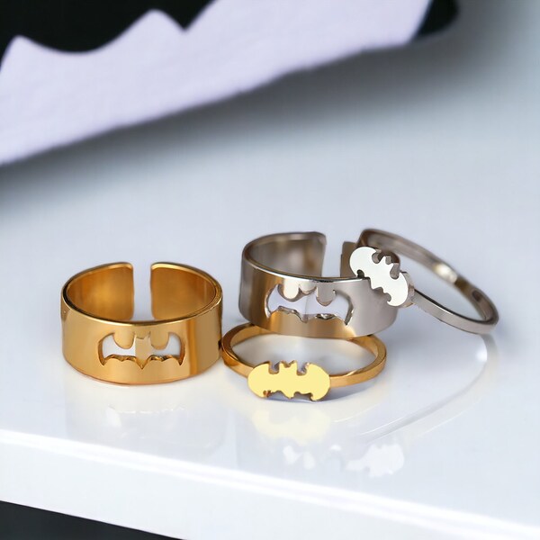 Paren Bat Ring Set Y2k Silver Matching Ring Set Zijn en haar belofte ringen Verstelbare ringen Gotische ringen voor koppels Cadeau voor vrouwen