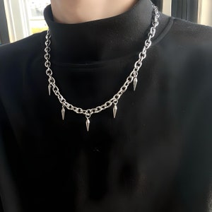 Silver Spike Rivet Necklace Edgy Stud Chain Gothic Necklace Punk Necklace Y2k Choker Collar Necklace Rivets Jewelry gift for Goth Girl zdjęcie 1