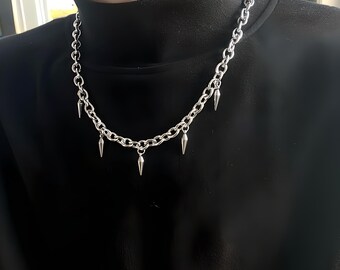 Silver Spike Rivet Necklace Edgy Stud Chain Gothic Necklace Punk Necklace Y2k Choker Collar Necklace Rivets Jewelry gift for Goth Girl