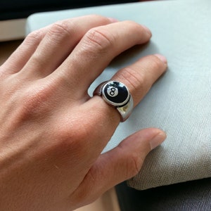 Silver 8 Ball Ring Streetwear Rings Lucky Eight Ball Ring Y2k Chunky Ring Magic 8 Ring Unique Gifts Personalized Ring Adjustable Mens Rings
