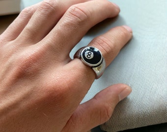 Zilveren 8 Ball Ring Streetwear Ringen Lucky Eight Ball Ring Y2k Chunky Ring Magic 8 Ring Unieke Geschenken Gepersonaliseerde Ring Verstelbare Herenringen