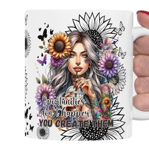 Afirmaciones diarias mug wrap Sublimación motivacional Plantillas de diseño de tazas PNG, Girasol 11oz Snarky Funny Mug PNG Descarga digital
