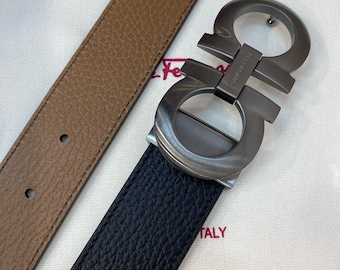 Cinturón de piel auténtico de Salvatore Ferragamo. Ancho: 3,5 cm/1,38 pulgadas.