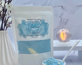 Coconut Blue Crush Soak | Bombe de bain | Fête des Mères | Baignoire de luxe | Sels de bain | Cadeaux spa pour elle | Soins personnels | Bain apaisant | Moussant