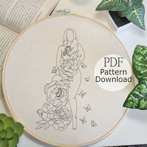 Floral Lady Embroidery Pattern, Feminist Design, Boho PDF Design, Hand Embroidery for Begginers, DIY Embroidery, Easy Embroidery PDF