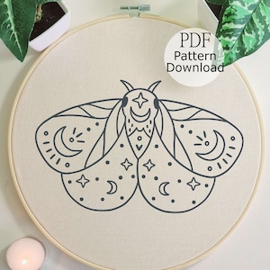 Whimsical Moth Embroidery PDF, Hand Embroidery Design, Mystical Moth Pattern, Embroidery for Begginers