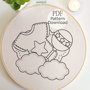 Newborn Embroidery Design, Nursery Decor Embroidery Pattern, Baby Shower Gift, Hand Embroidery for Begginer, Mother&#39;s Day Needlework