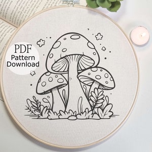 Magic Mushroom Embroidery PDF Pattern Bundle, Hand Embroidery for Begginers, Stitch Guide, Whimsical Needlework, Fungi Designs