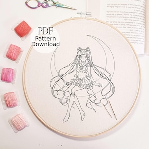 Sailor Moon Embroidery Pattern, Magical Girl Stitch Pattern, Japanese Embroidery, Hand Embroidery Anime, Hand Embroidery for Begginer
