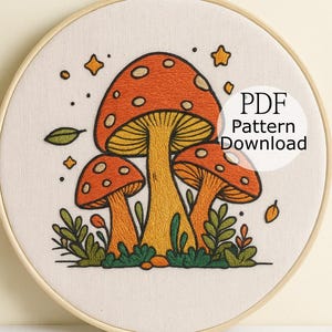Magic Mushroom Embroidery PDF Pattern Bundle, Hand Embroidery for Begginers, Stitch Guide, Whimsical Needlework, Fungi Designs