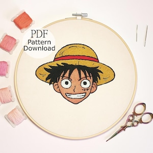 Luffy Embroidery Design, One Piece Embroidery Pattern, Anime Embroidery PDF, Japanese Embroidery, Hand Embroidery Anime