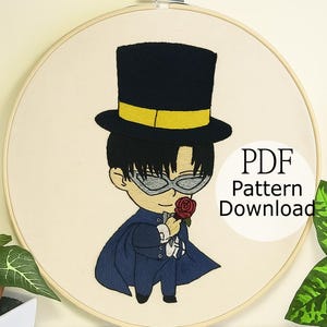 Tuxedo Mask Embroidery Pattern, Sailor Moon Embroidery Pattern, Japanese Embroidery, Hand Embroidery Anime, Hand Embroidery for Begginer
