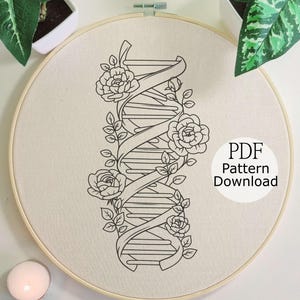 DNA Embroidery Pattern, Floral DNA Design, Science Inspired Embroidery, Biology Embroidery Art, Hand Embroidery for Begginers