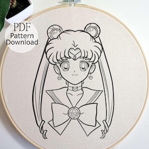 Sailor Moon Embroidery Pattern, Magical Girl Stitch Pattern, Japanese Embroidery, Hand Embroidery Anime, Hand Embroidery for Begginer