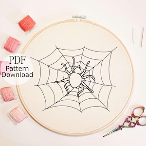 Spider Web Embroidery Pattern, Halloween Embroidery Design, Halloween Hoop Art, Hand Embroidery for Begginers, Handmade Gifts