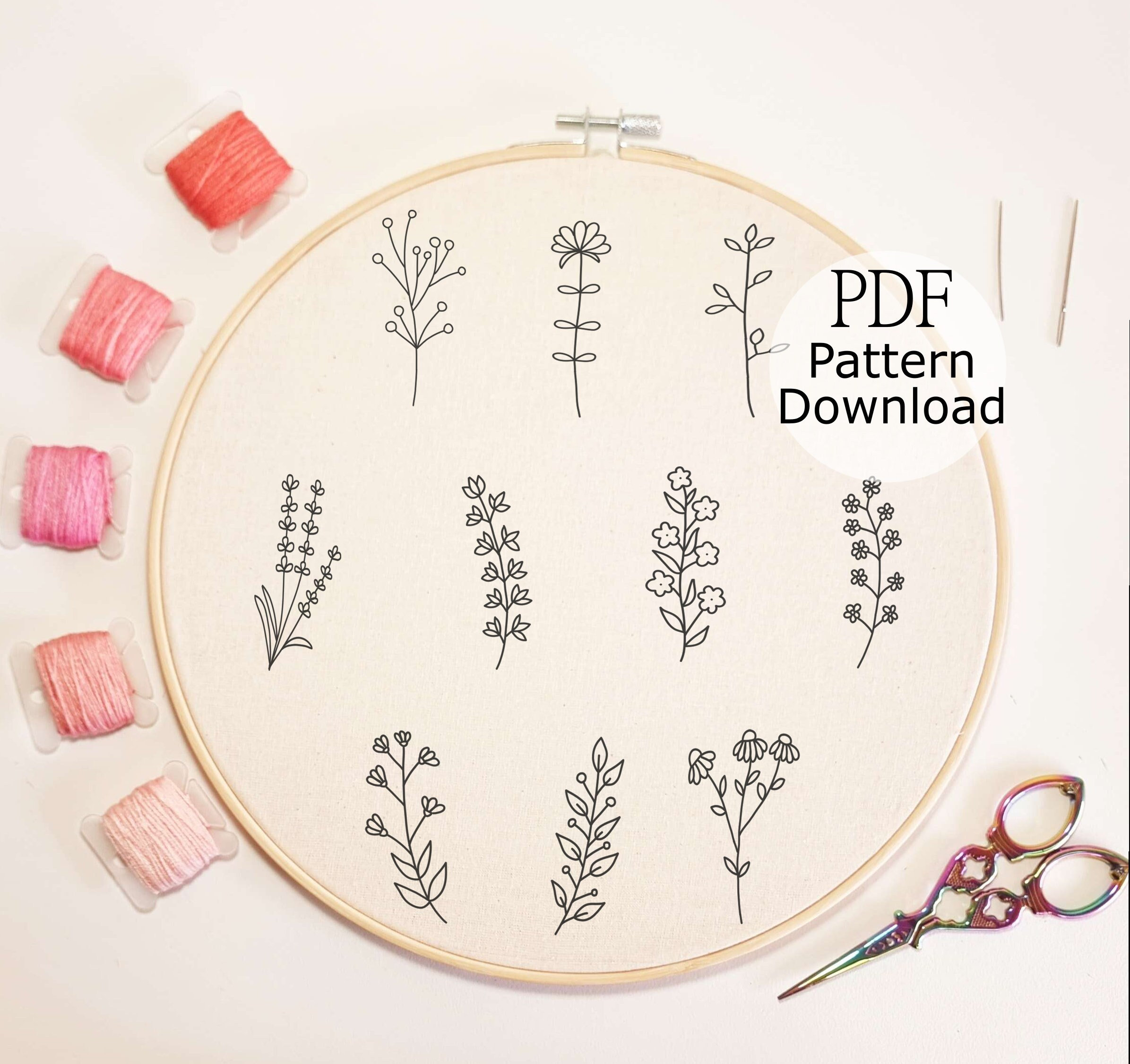 Basic Flowers Embroidery PDF Pattern, Hand Embroidery for Begginers ...