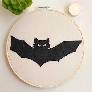 Motif de broderie chauve-souris, motif de broderie d&#39;Halloween, cerceau d&#39;Halloween, broderie à la main pour débutants, cadeaux faits main