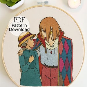 Howl’s Moving Castle Embroidery Pattern, Ghibli Embroidery Pattern, Japanese Embroidery, Hand Embroidery Anime, Hand Embroidery for Begginer