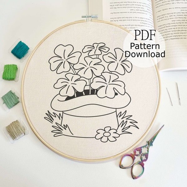 St. Patrick's Day Embroidery Pattern, PDF Templante, Handmade Gift, Hand Embroidery Design, DIY Needlework, Learn to Embroid