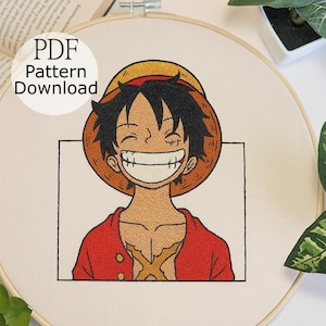 Luffy Embroidery Design, One Piece Embroidery Pattern, Anime Embroidery PDF, Japanese Embroidery, Hand Embroidery Anime