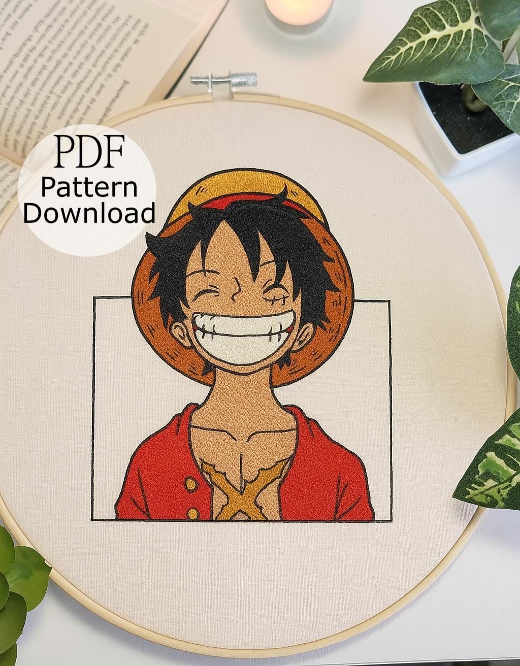 Luffy Embroidery Design, One Piece Embroidery Pattern, Anime
