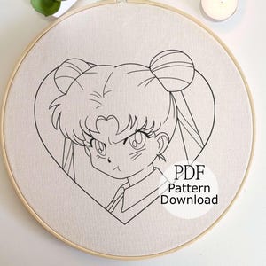 Sailor Moon Embroidery Pattern, Magical Girl Stitch Pattern, Japanese Embroidery, Hand Embroidery Anime, Hand Embroidery for Begginer