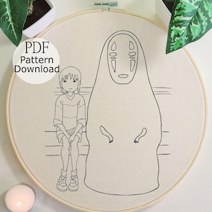 Ghibli Embroidery Pattern, Spirited Away Embroidery Design, Japanese Embroidery, Hand Embroidery Anime, Hand Embroidery for Begginer