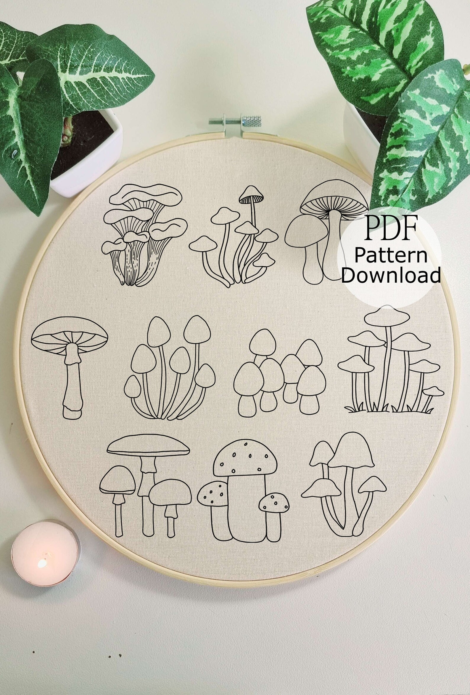 Woodland Mushroom Embroidery PDF Pattern Bundle, Hand Embroidery for Begginers, Stitch Guide ...