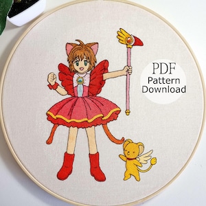 Sakura Cardcaptor Embroidery Design, Magical Girl Stitch Pattern, Japanese Embroidery, Hand Embroidery Anime, Hand Embroidery for Begginer