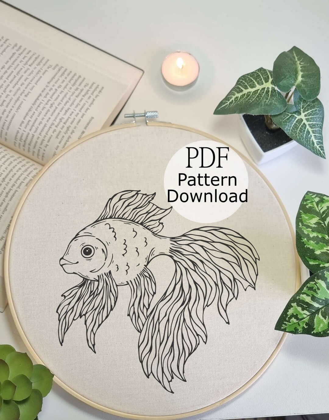Embroidered Fish Pattern Cute Fish Embroidery Pattern, Gold Fish Embroidery Design, Hand ...