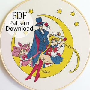 Sailor Moon Embroidery Pattern, Magical Girl Stitch Pattern, Japanese Embroidery, Hand Embroidery Anime, Hand Embroidery for Begginer