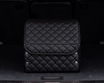 Premium Car Trunk Organizer Black with Black Stitch & Magnetic Fixation System, Car Trunk Organizer in 5 sizes, Trunk Storage Bag