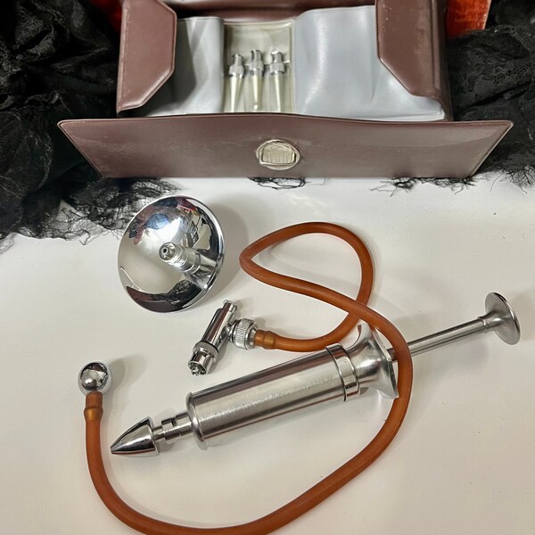 Vintage Quackery Swiss Made from Homa, Kit has Ear Syringe, 4 Tips, Plate, Automatic Plunger, Two-Way Valve System in a Case