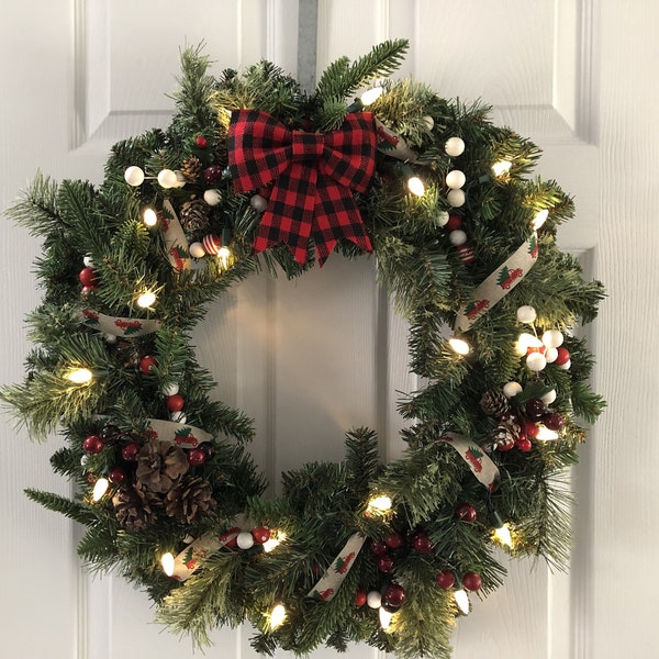 White Christmas Wreath With Lights Etsy