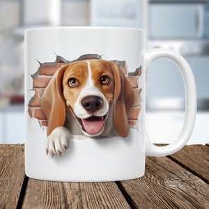 Beagle Becher wickeln PNG, Hund in der Wand Hole Sublimation digitale Datei. 11 & 15 oz Größen. Hund bricht durch Wand Design.