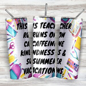 Teacher Tumbler Wrap PNG, Comical Phrase & Educational Icons, Teacher Appreciation Week, Educator Gift. 20 oz Skinny Tumbler Design.