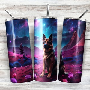 German Shepherd SVG PNG Cute Tumbler Wrap Digital File, Dog Decor for Customizing Your 20 oz Tumblers, Cosmic Gift for Pet Enthusiasts.