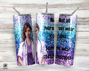 Nurse Tumbler Wrap PNG, Purple Glitter, Inspirational Quote (Digital File)