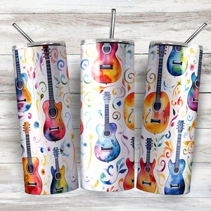 Music Tumbler Wrap png with Guitars. For Music Lovers, Perfect Musician Gift. Musical 20 oz Tumbler Wrap png.