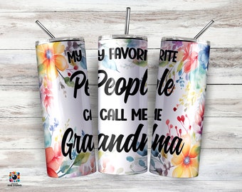 Diseño floral para vaso de abuela – Vaso delgado de 20 oz con sublimación (PNG)