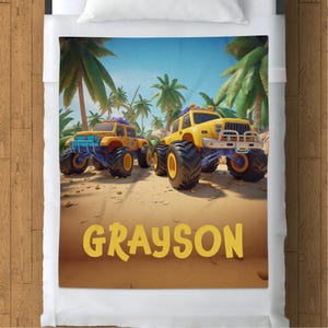 Personalized Monster Trucks Blanket, Custom Kids’ Personalized Name Blanket, Perfect for Birthday Gifts, Cozy Fun Blanket Truck Enthusiasts