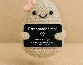 Senhora Batata em croché personalizável – presente de bem-estar feito à mão único – mensagem de amor, motivação, parabéns e positividade