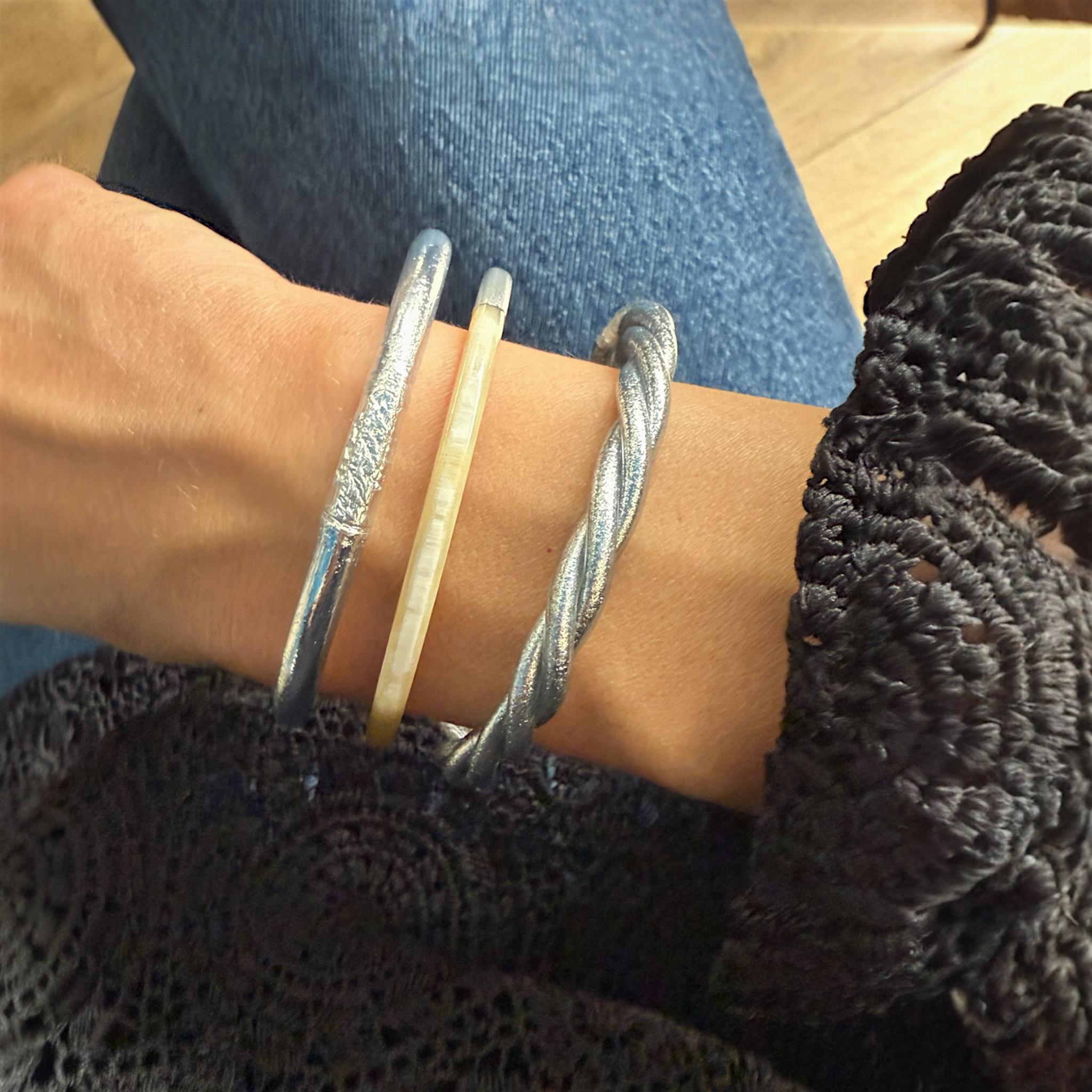 Genuine Silver Buffalo Horn Bangle - Thin - Unique Wide Bracelet