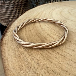 Buddhist Bangle Bracelet - Champagne Twisted - Authentic Kumlai Silver Made in Thailand