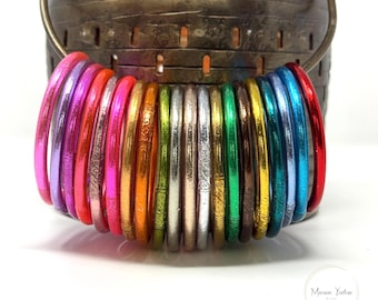 Thai Buddhist Bangles – 20 Authentic Colors – Spiritual Mantra Jewelry for Luck, Yoga & Meditation, Handmade