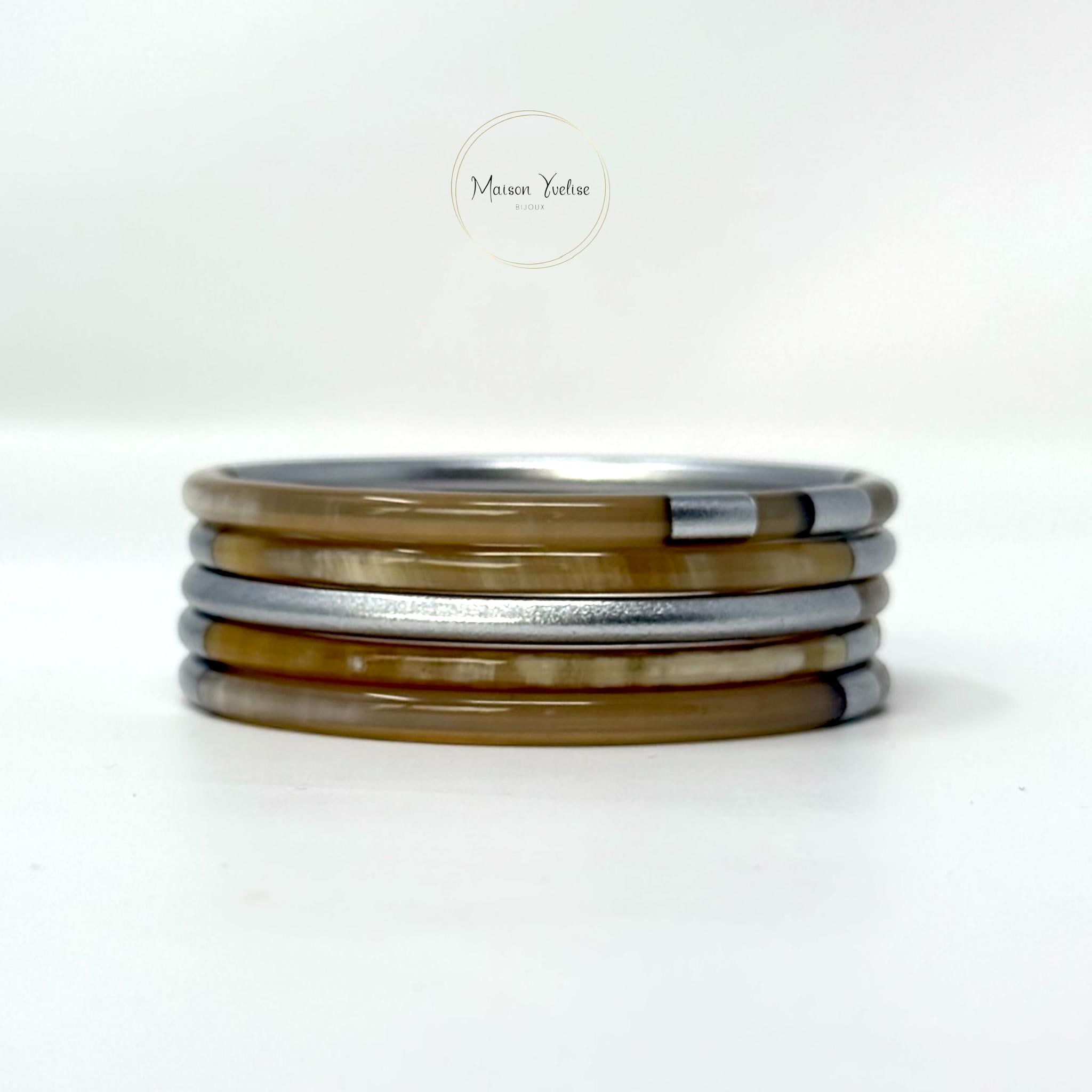 アクセサリー sunny side Buffalo Horn Bangle w/Silver Genuine Silver Buffalo Horn Bangle - Thin - Unique Wide Bracelet