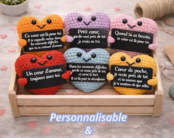Spécial fête des mères Cœur en crochet fait main avec message en français au choix pour dire Je t'aime maman