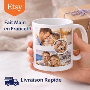 Personalized Photo Mug - Photo Patchwork - Mug for Family, Friends, and Colleagues - Holiday Memories - Customizable Text