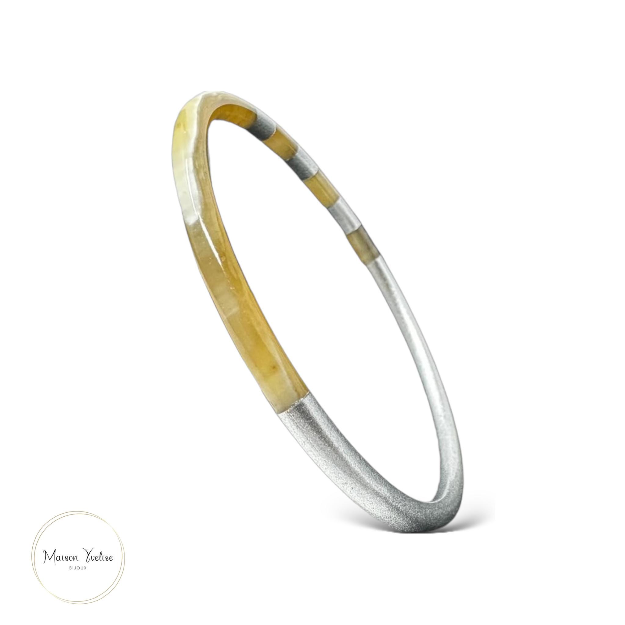 Genuine Silver Buffalo Horn Bangle - Thin - Unique Wide Bracelet