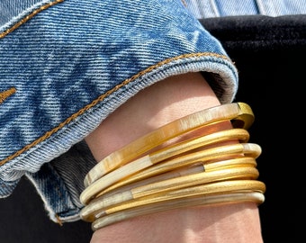 Bracelets femme en corne de buffle - Upcycling - Jonc en corne de buffle naturel - or - argent - Porte bonheur - Cadeau fêtes des mères